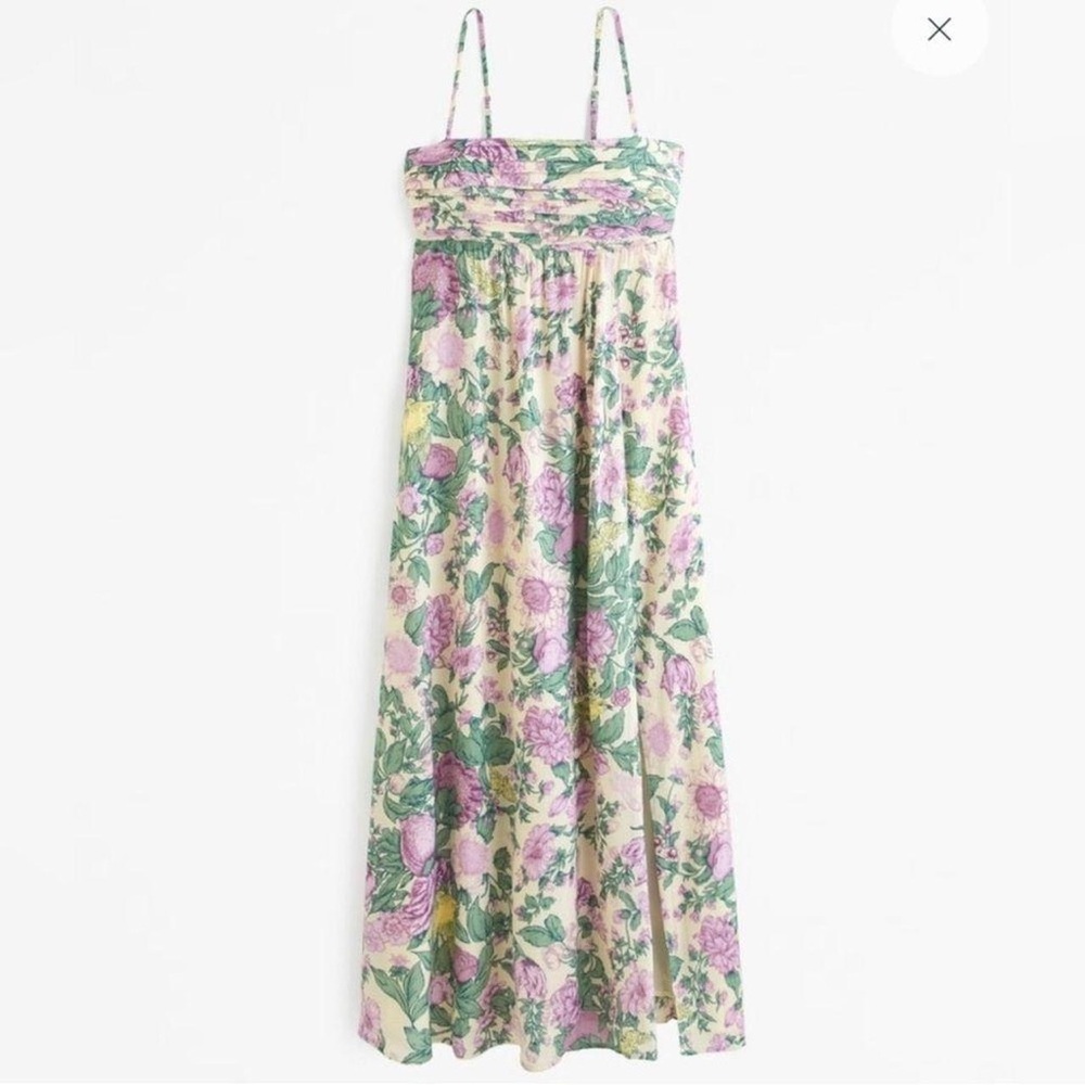 Abercrombie & Fitch Cream Floral Maxi Dress with Pink and Green Print